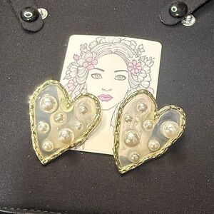 Gold Heart Pearl Earrings